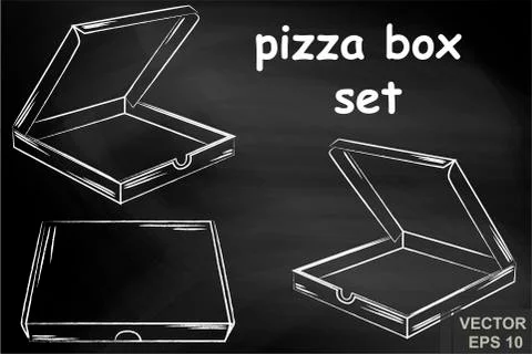 Empty cardboard box. Packaging for pizza. Chalk board. Mocap. For your design Stock Illustration