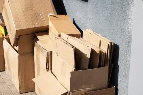 Empty cardboard boxes after moving close up Stock Photos