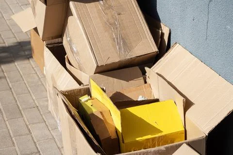 Empty cardboard boxes after moving close up 写真素材