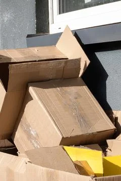 Empty cardboard boxes after moving close up 写真素材