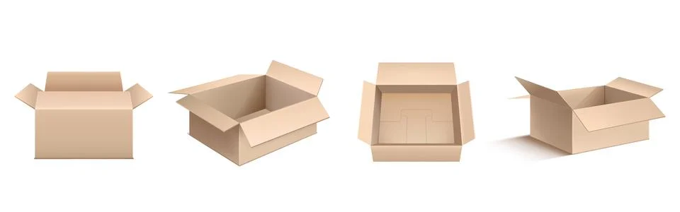 Empty cardboard boxes, open carton package 스톡 일러스트