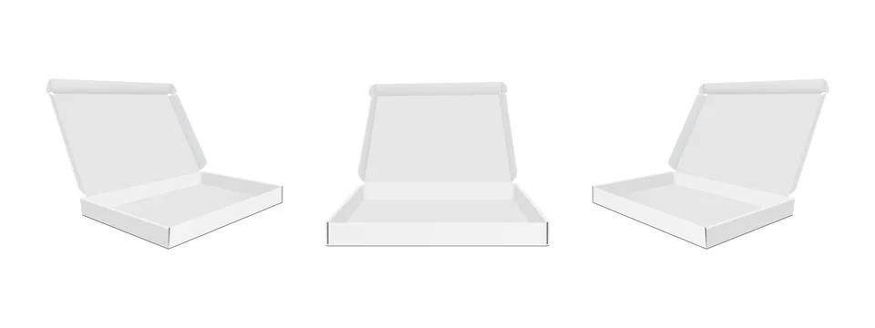 Empty Cardboard Boxes with Opened Lid, Front and Side Views Stock Illustration