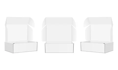 Empty Cardboard Boxes With Opened Lid, Front and Side View Stock Illustration