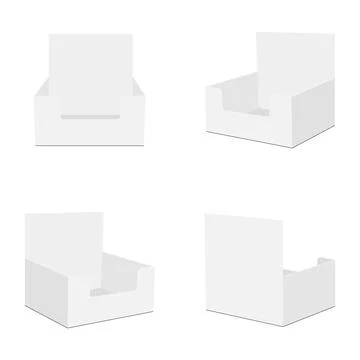 Empty Cardboard Counter Display Boxes Mockups, Front, Side, Back View Stock Illustration