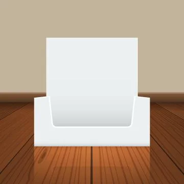 Empty Cardboard or visit card display box mockup with front viewpoint on wood Stock Illustration