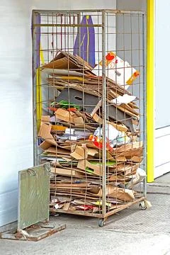 Empty cardboard package boxes and other paper material pile for recycling 写真素材