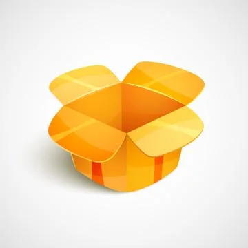 Empty cardboard packaging, open box icon in cartoon style Stock Illustration