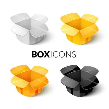 Empty cardboard packaging, open box icon in cartoon style Stock Illustration