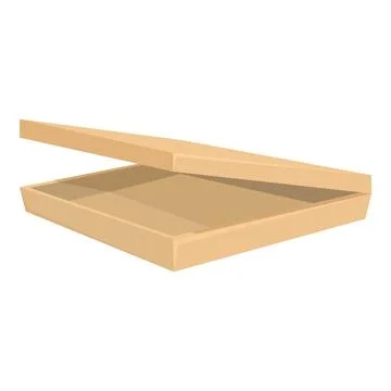 Empty cardboard pizza box open lying on side Illustrazione stock