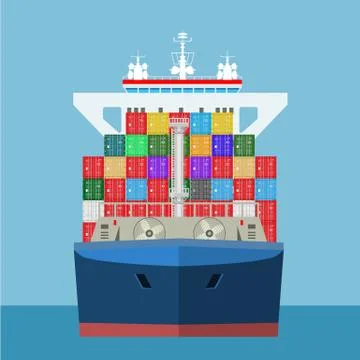 Empty Cargo Container ship with front view. Freight Transportation concept. High Stock Illustration