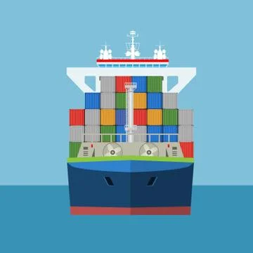 Empty Cargo Container ship with front view. Freight Transportation concept. High Stock Illustration