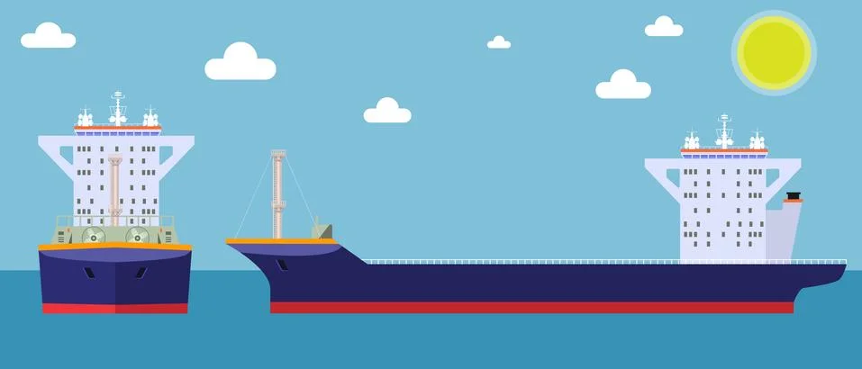 Empty Cargo Container ship with front and side view. Freight Transportation Stock Illustration