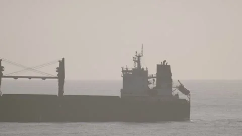 Empty Cargo Container Shipping Vessel with Main Deck and Engine. Video stock 345004976