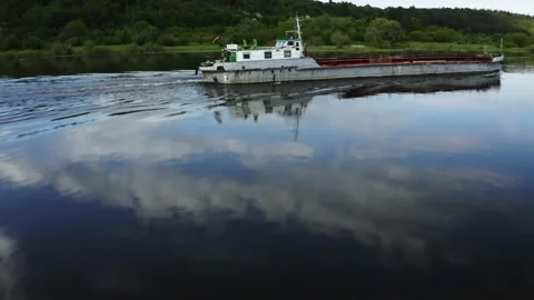 Empty cargo ship barge Lithuania Stockbeeldmateriaal 154501480
