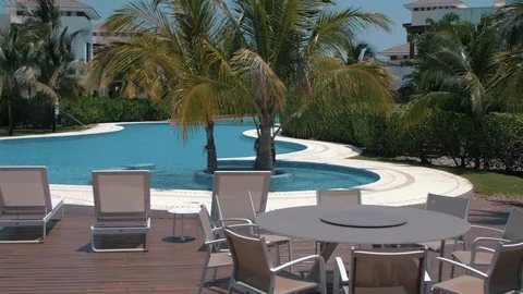 EMPTY CARIBBEAN POOL AND REST AREA Stock Footage 74530639