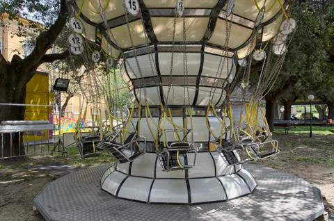 Empty carousel at county fair 스톡 사진