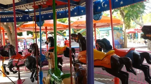 Empty Carousel With Horses Stock Footage 46556801