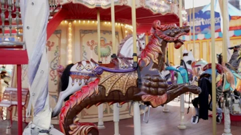 Empty carousel spinning Stock Footage 210366517