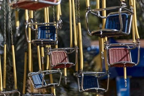 Empty carousel in summer amusement park 스톡 사진