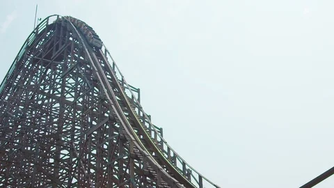 Empty cart going down wooden roller coaster China Songjiang Video stock 108388309