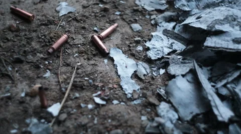 Empty cartridge falls to the ground after being shot Vídeos de archivo 44784816