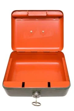 Empty Cash Box with Clipping Path Isolated on a White Background 스톡 사진