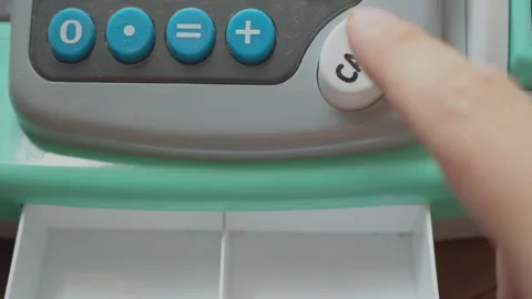 An empty cash register opens when a finger presses the cash button.closeup Stock Footage 249222767