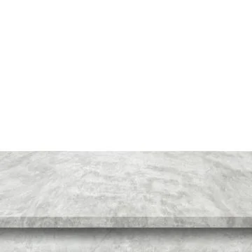 Empty cement table on isolated white background with copy space and display m Stock Photos