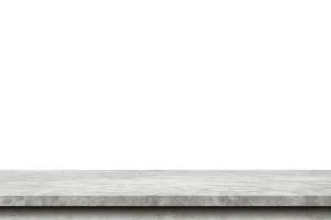 Empty cement table on isolated white background with copy space and display m Stock Photos