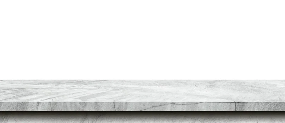 Empty cement table on isolated white background with copy space and display m Stock Photos