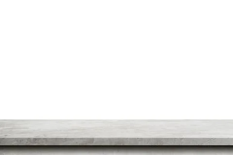 Empty cement table on isolated white background with copy space and display m Stock Photos
