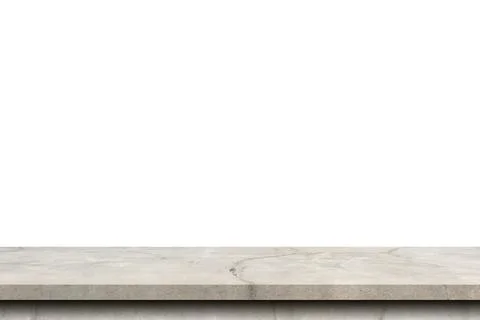 Empty cement table on isolated white background with copy space and display m Stock Photos