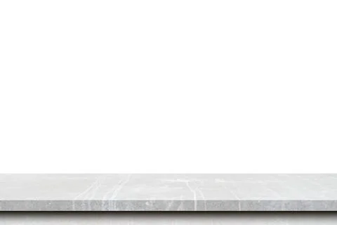 Empty cement table on isolated white background with copy space and display m Stock Photos