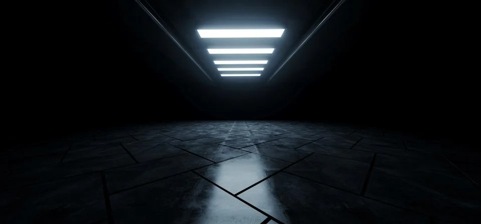 Empty Cement Warehouse Cement Sci Fi Futuristic White Blue Glowing Studio Lig Stock Illustration