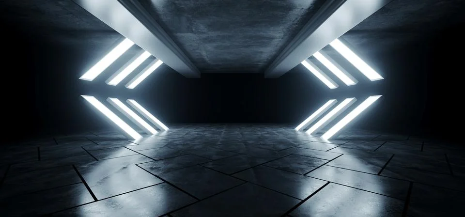 Empty Cement Warehouse Cement Sci Fi Futuristic White Blue Glowing Studio Lig Stock Illustration