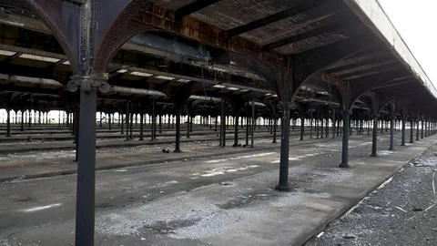 Empty Central Railroad Of New New Jersey Terminal Railroad Tracks Liberty St Stock Footage 128337738