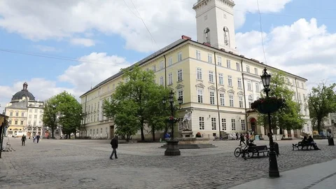 Empty central square (Rynok Square) of Lviv. Stock Footage 130029311