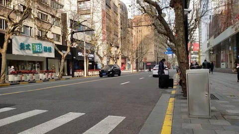 Empty Central Street in Shanghai, Almost no People due to Corona Virus in China 動画素材 124519345