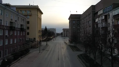 Empty Central streets of the city during the epidemic of the virus covid-19 Stock Footage 127737163