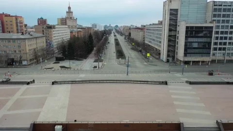 Empty Central streets of the city during the epidemic of the virus covid-19 Stock Footage 142375944