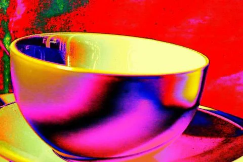 Empty ceramic bowl, changed color scheme, colorful background in pastel color Stock Photos