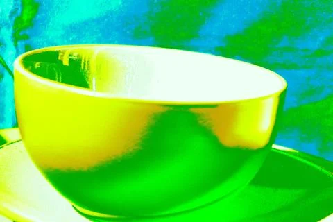 Empty ceramic bowl, changed color scheme, colorful background in pastel color Stock Photos