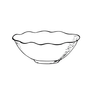 Empty Ceramic bowl. Hand-drawn illustration of kitchenware. Isolated on whi.. Stock Illustration