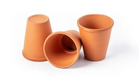 Empty ceramic brown flower pot Stock Photos