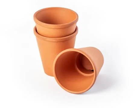 Empty ceramic brown flower pot Stock Photos
