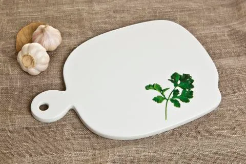 Empty ceramic plate on tablecloth top view Stock Photos