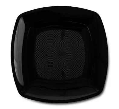 Empty ceramic round black plate isolated on white with clipping path and shad Stock Photos
