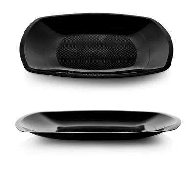 Empty ceramic round black plate isolated on white with clipping path and shad Stock Photos