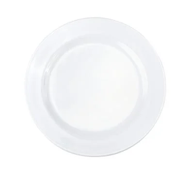 Empty ceramic round plate isolated on white, white dish Foto stock