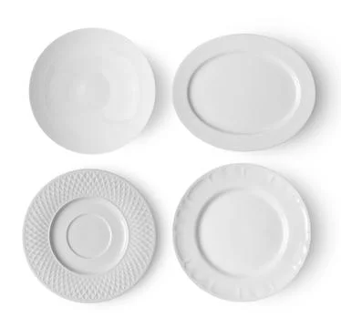 Empty ceramic round plate isolated on white backgroud Stock Photos